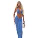 E24st007 Elegant Style Set 2025 Summer Women's Sexy Hollow Out Tie Back Top Drawstring Long Skirt_ecoleips.com