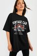 Women's Casual Black T-Shirt round Neck Short Sleeve Cotton Polyester Loose Fit Sporty Top with Car Print European American Style_ecoleips.com