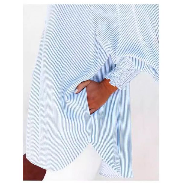 Spring/Summer Long-Sleeved Cardigan With Striped Design, Loose-Fitting Large Size Women's Wholesale Shirt_ecoleips.com