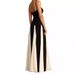 Women's French Color Block Halter Belted Flowy Maxi Dress – Elegant Evening Gown_ecoleips.com