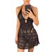 European American Style Women's Beach Cover up Sexy Knitted Short Skirt Backless Dress Hollow out Detail Bikini Vacation Wear_ecoleips.com