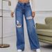 Women's Clothing Versatile Fashion Simple Ripped Ladies Wide Leg Pants_ecoleips.com