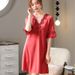 Women's Summer Nightgown With Chest Pads 2026 New Pajamas Women's Sexy Ice Silk Short-sleeved Dress Silk Loungewear_ecoleips.com