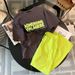 Women's Clothing Summer Temperament Commuting Cotton Pants Suit Short Sleeved Green Letter Loose T Shirt Fashion Casual Sports Suit_ecoleips.com