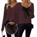 European And American Women's V-Neck Solid Color Sweater Autumn New Long Sleeve Casual Loose Bowknot Top For Women_ecoleips.com