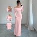 Elegant Off-Shoulder Ruffle Bodycon Dress for Women Stretch Knit High Waist Backless Long Evening Gown_ecoleips.com