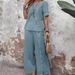 Women's Clothing Women's Linen Cotton Casual Two-Piece Set – Short Sleeve Button Top + Wide Leg Pants (Blue/Khaki/White, S-3XL) | Breathable Outfit_ecoleips.com