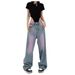 Unique Blue And Purple Color-Block Casual Jeans For Women, Summer New High-Waisted Loose Slimming Straight-Leg Versatile_ecoleips.com