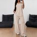 Women's Casual Solid Color Sports Two Piece Loose Trousers American Style Slanted Collar Wide Leg Pants Suit For Spring Autumn_ecoleips.com