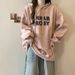 Real Shot Of Embroidered Letter Hooded Sweatshirt For Women, Spring And Autumn Thin Style, Large Size, Loose Fit, Korean_ecoleips.com