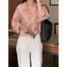 Women's Tencel Long Sleeve Shirt - Korean Loose Fit Blouse With Button Detail, Breathable Rayon Blend Top For Office & Casual_ecoleips.com