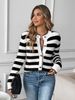 K New Fashionable Casual Knitted Cardigan With Single Breasted Striped Long Sleeved Sweater Jacket_ecoleips.com