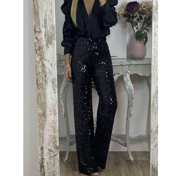 Cross border 2024 European and American spring and summer new party sequined bell bottom pants INS casual slim elastic multi color bell bottom pants_ecoleips.com