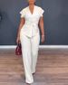 Summer Fashion Women's Set V Neck Knotted Short Sleeve Top And Wide Leg Pants European And American Style Two Pieces Cross Border_ecoleips.com