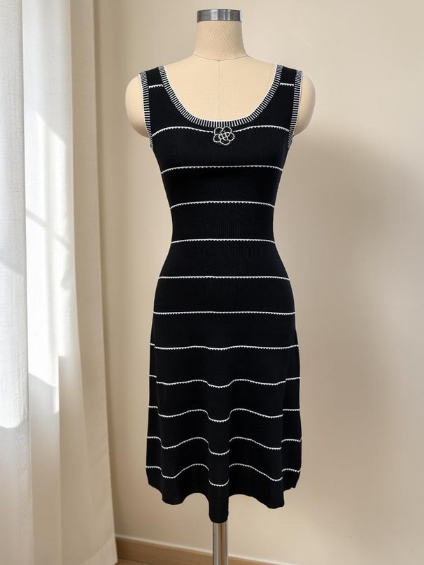 New Women's Summer Mid-Length Striped Knit Dress American Style Hot Selling Vest_ecoleips.com