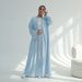 Voya Women's Elegant Chiffon Kaftan Cardigan - Long Open Front Robe With 3D Floral Applique Trim, Blue Beach Cover Up, Summer Evening Wear_ecoleips.com