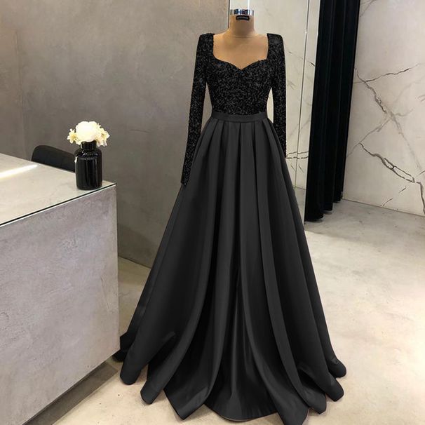 Women's Elegant Plus Size Evening Ball Dress V Neck Long Sleeve With Side Slit Regular Thickness For Summer Spring/Autumn_ecoleips.com