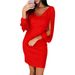 Women's V-Neck Fringe Mini Bodycon Dress – Elegant Long Sleeve Party Dress For Evening & Cocktail Events (Black/Red/Blue)_ecoleips.com