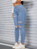 Distressed High-Waist Skinny Jeans For Women - Ripped & Frayed Detail, Stretch Denim, Sexy Streetwear (XS-XXL)_ecoleips.com