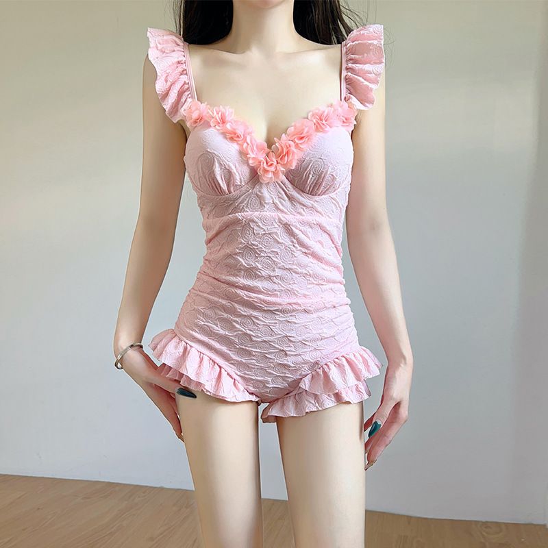 Women's Solid Color One Piece Swimsuit Halter Neck Slimming Sexy Alluring Perfect For Vacations And Hot Springs_ecoleips.com