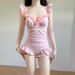 Women's Solid Color One Piece Swimsuit Halter Neck Slimming Sexy Alluring Perfect For Vacations And Hot Springs_ecoleips.com