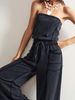 Spring/Summer Women's Sleeveless High Waisted Wide Leg Jumpsuit Solid Color Casual Slim Fit Tank Pants_ecoleips.com