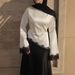 Voya Plus Size Modest Muslim – Long Sleeve Lace Trim Top & High Waist Pleated Abaya Skirt (White/Black)_ecoleips.com