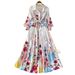 Women's Elegant Floral Print Blouse Dress French Vacation Style Lantern Sleeves Waist Tie Mid-Length A-Line Dress_ecoleips.com