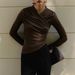 Women's Slimming Pleated Top V Neck Long Sleeve Solid Color European American Style Versatile Commuter Autumn Top_ecoleips.com