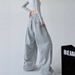 American Style Gray For Women Spring And Autumn New High Wait Straight Looe Caual Sweatpant Cargo Wide Leg_ecoleips.com