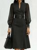 Women's Denim Shirt Dress With Stand Collar, Slim Fit Waist Belt, 2024 Spring Summer Casual Long Sleeve Jean Dress_ecoleips.com