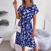 Women's Clothing Casual Leaf Short Sleeve Large Hem Pleated Dres_ecoleips.com