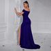 Women's Sequined One-Shoulder Party Dress - Elegant Evening Gown With High Slit (Toast Dress For Special Occasions)_ecoleips.com