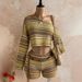 Women's Striped Asymmetrical Off-Shoulder Top And Shorts Set Long Sleeve European American Style_ecoleips.com