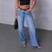 Women's Mid-Rise Washed Denim Jeans Straight Leg Casual Workwear Pants For Everyday Street Style Comfortable Mid-Rise Fit_ecoleips.com