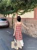Plus-size Dress For Curvy Women With Stylish Design, Two-piece Plaid Suspender Dress, Women's Summer Wear In A_ecoleips.com