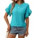 Women's Solid Color Short Sleeve T-Shirt With Flutter Sleeve, Round Neck Blouse Top For Summer, Casual Elegant Tee_ecoleips.com