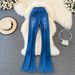 Women's High-Waisted Flared Jeans Retro Elegant Korean Style Slim Fit Elastic Waistband Wide Leg Pants for Spring Autumn_ecoleips.com