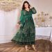 Elegant Plus Size V-Neck Floral Dress – Flowy Lantern Sleeve Maxi Dress For Women Breathable Luxury_ecoleips.com