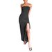 Summer New European And American Style Elegant Mesh Printed Slit Slim-fit Strapless Dress For Women_ecoleips.com