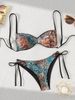 Women's Clothing Leopard Print Lace-Up Swimsuit Bikini Set Three-Piece Sexy Swimwear For Hot Spring Beach_ecoleips.com