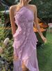 Mozision Elegant Off-shoulder Ruffle Sexy Maxi Dress Women Fashion Halter Sleeveless Backless Draped Pleated Club Party Dress_ecoleips.com