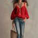 Chic Off-Shoulder Blouse With Puff Sleeves - Flowy Vacation Shirt For Women, Solid Color Loose Fit Tops_ecoleips.com