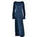 Women Stylish Trend‑Forward Evening Gown With Long Sleeves, Luxe Satin Patchwork, Open‑Back Design & High‑Slit Hem_ecoleips.com