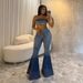 Women's Clothing Denim Suit Summer Sleeveless Tube Top Vest High Waist Denim Flared Trousers_ecoleips.com