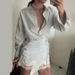 Elegant Lace Striped Long Sleeve Shirt And Skirt Set For Women Summer Style Women's Clothing_ecoleips.com