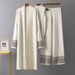 European And American Style Women's Three Piece Suit Set with Shawl Jacket round Neck Base Knit Top And Wide Leg Trousers Casual Jacquard_ecoleips.com