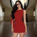 Women's Polka Dot Print Off-Shoulder Bodycon Dress Slim Fit Tie Waist Spring Summer Fashion Sexy_ecoleips.com