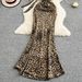 European And American Sexy Backless Halter Neck Suspender Dress For Women Summer New Leopard Print Waist Slimming Hip Fishtail Long Skirt_ecoleips.com