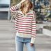 2023 New Trend Women's Casual Turn-down Collar Striped Knit Sweater_ecoleips.com